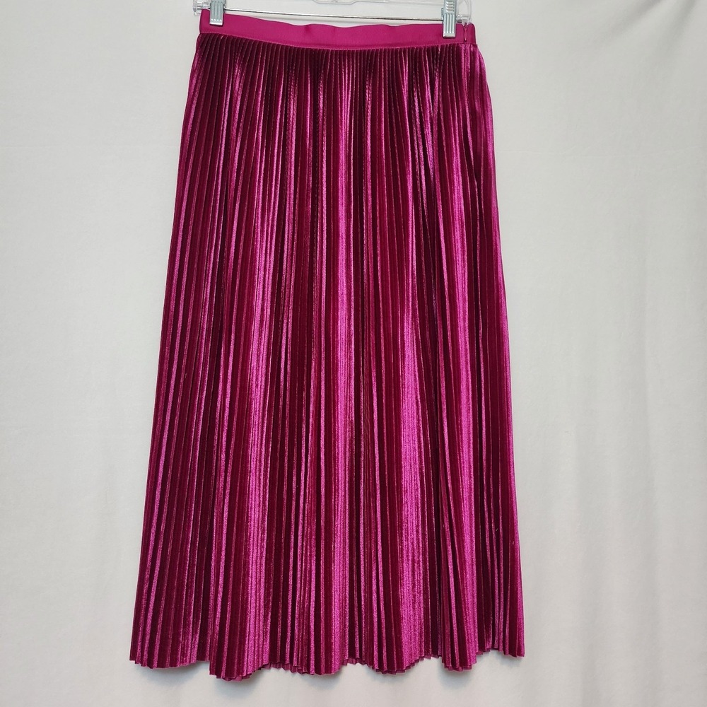 Zara Pleated Metallic Magenta Pink Accordion Midi Skirt Size Small